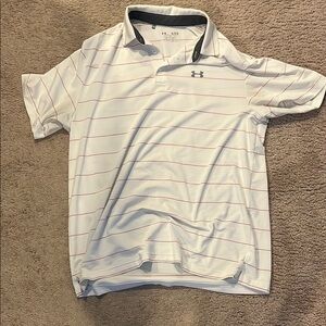 Under Armour White Polo with Red Subtle Stripes